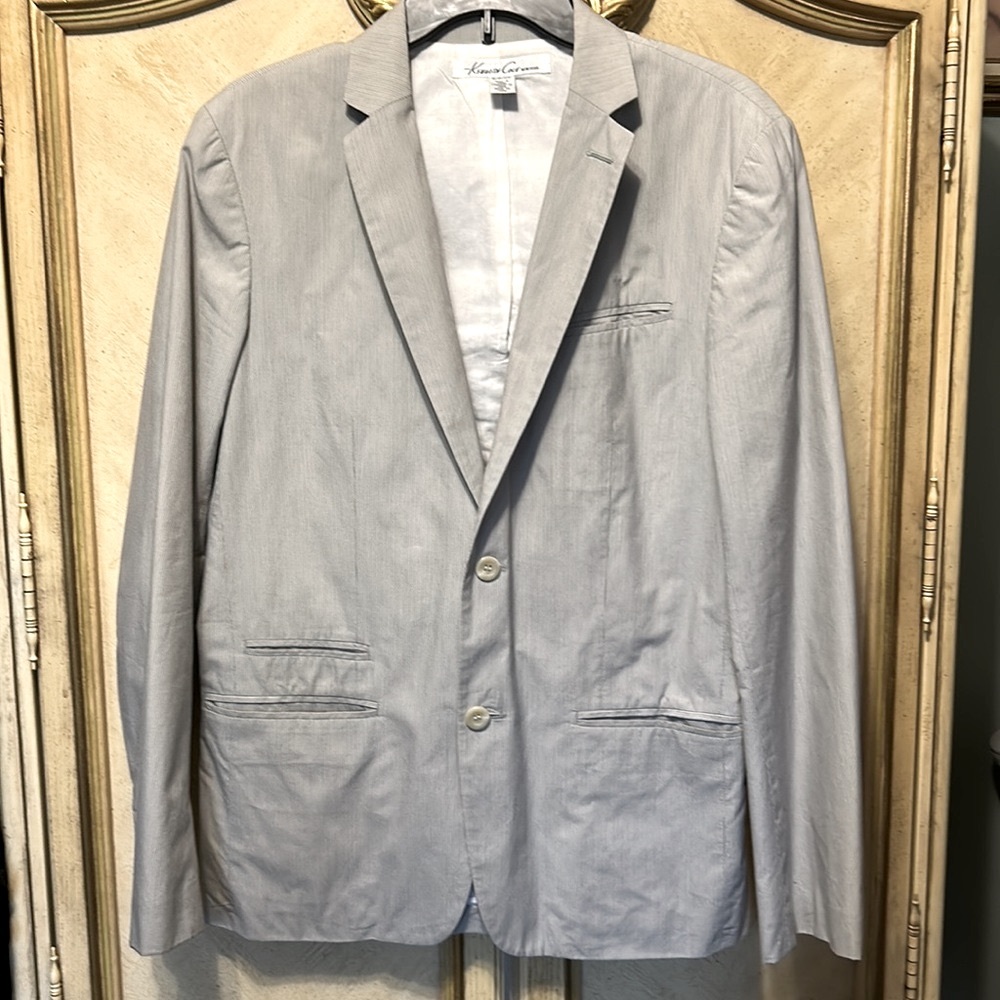 Kenneth Cole Gray Tan Off white Pinstripe  Lightweight Casual Blazer Jacket